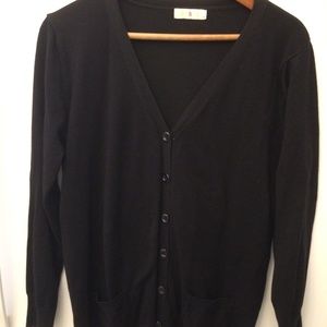 SOLD-Ladies, sweater cardigan, long button upsize M/L black